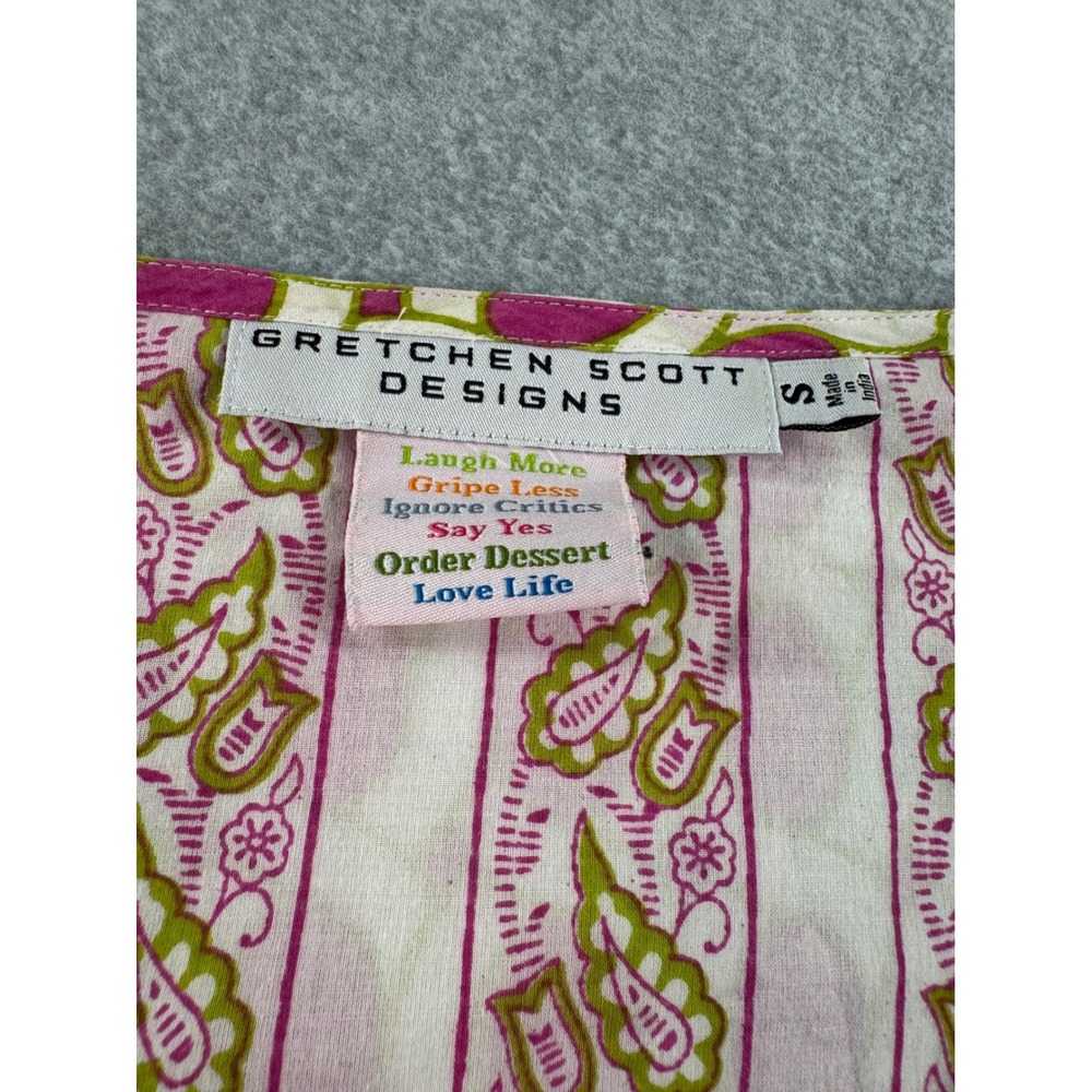 Gretchen Scott Designs Pink Lime Green Geometric Cotton Tunic Top Women Small - Picture 2 of 11